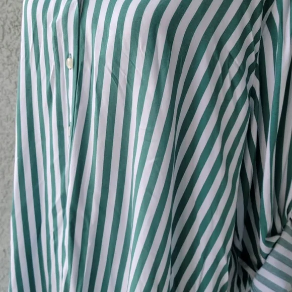 Jane and Delancey Green and White Striped Shirt - Picture 8 of 8